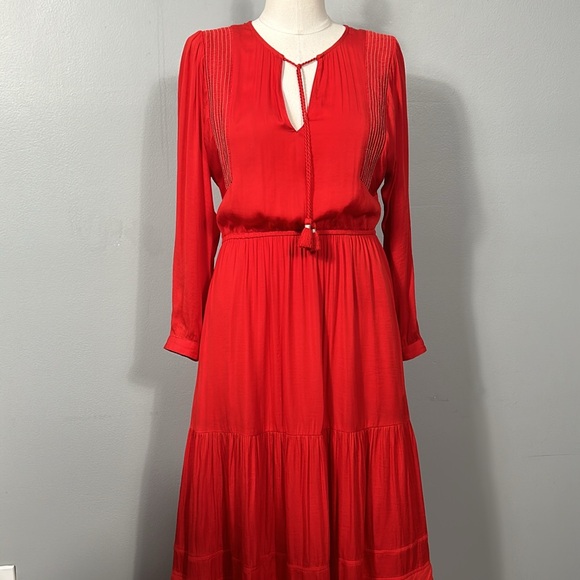 Dolan Red V neck tassel layered skirt pocketed maxi dress size XS- would fit S - Picture 3 of 17